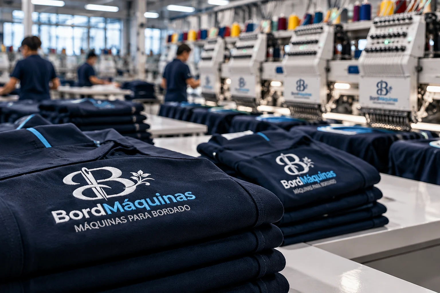 Máquinas industriais de bordado BordMáquinas em operação profissional